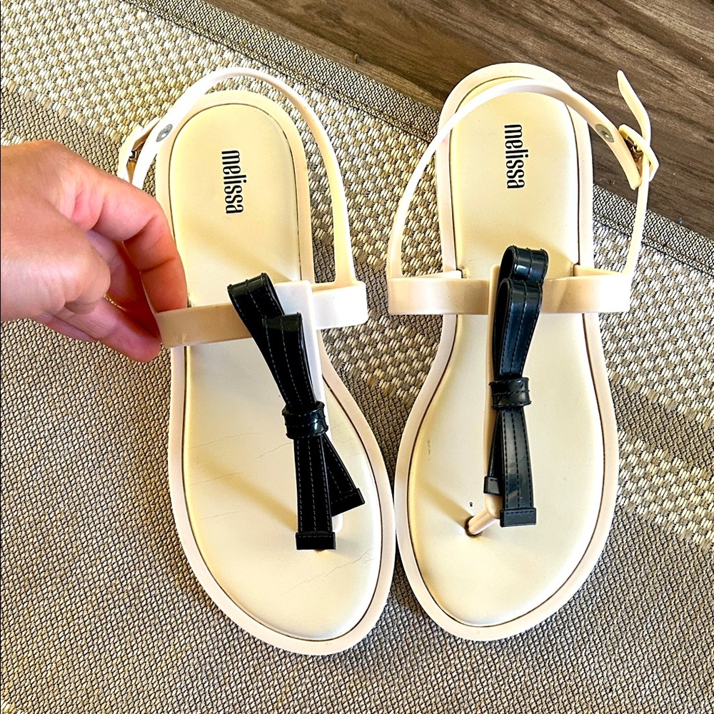 Melissa Cream and Black Bow Sandals